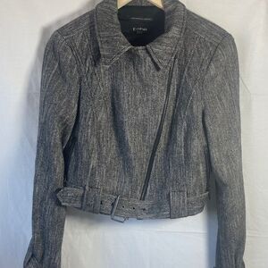 Bebe Black/White Herringbone Moto Style Jacket Sz 10